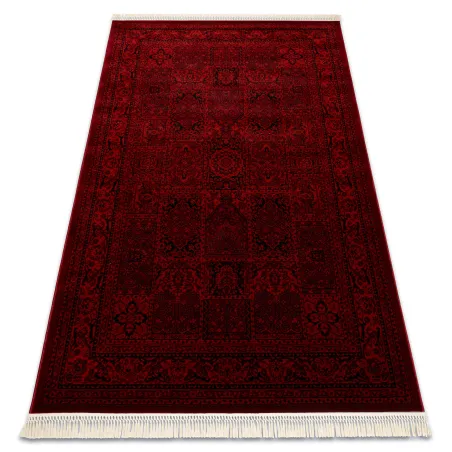 Burgundy oriental rug with fringes, classic design for elegant interiors