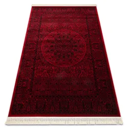 ORIENT 6039 Burgundy floral oriental rug with fringes, classic design