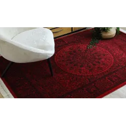 Burgundy and black rug with oriental design, classic carpet style