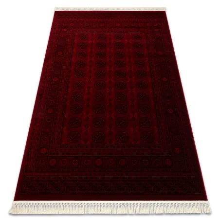 Burgundy oriental rug with fringes, classic design
