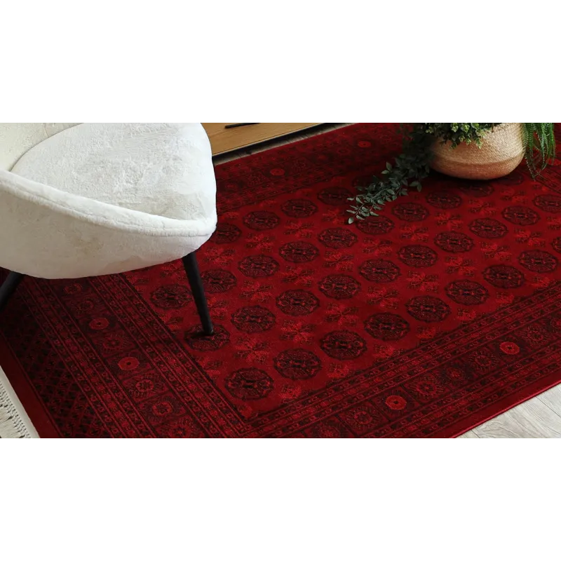 Elegant black and burgundy oriental rug, classic design