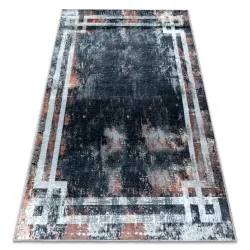 Washable ANDRE 3030 Frame Rug, vintage anti-slip - black / rust