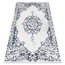 Stylish white and blue structured rug, modern design for elegant interiors