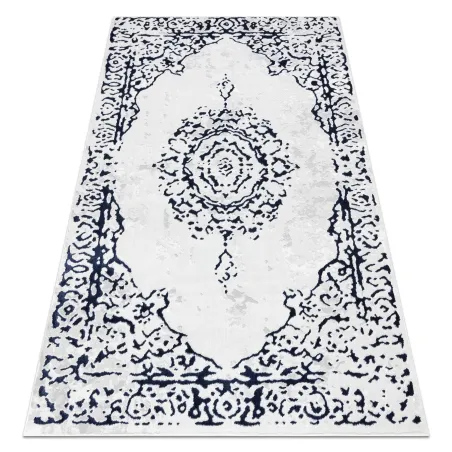 Stylish white and blue structured rug, modern design for elegant interiors