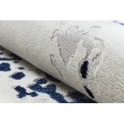 Elegant rug for bedroom, structured, white and blue design