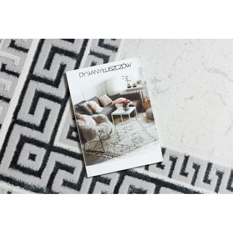 Stylish ALLURE 1960 rug featuring Greek key pattern in white and grey tones