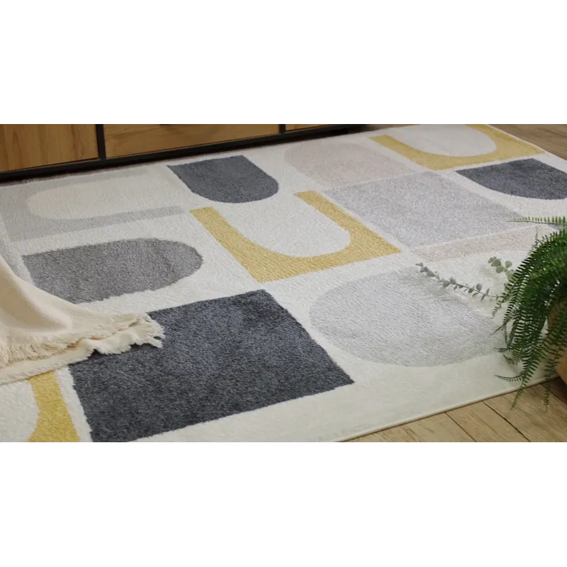 Modern FUSION 0213 rug in white and yellow, geometric style