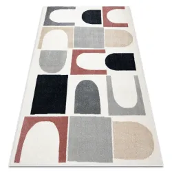 FUSION 0213 geometric rug in white and deep pink, modern design