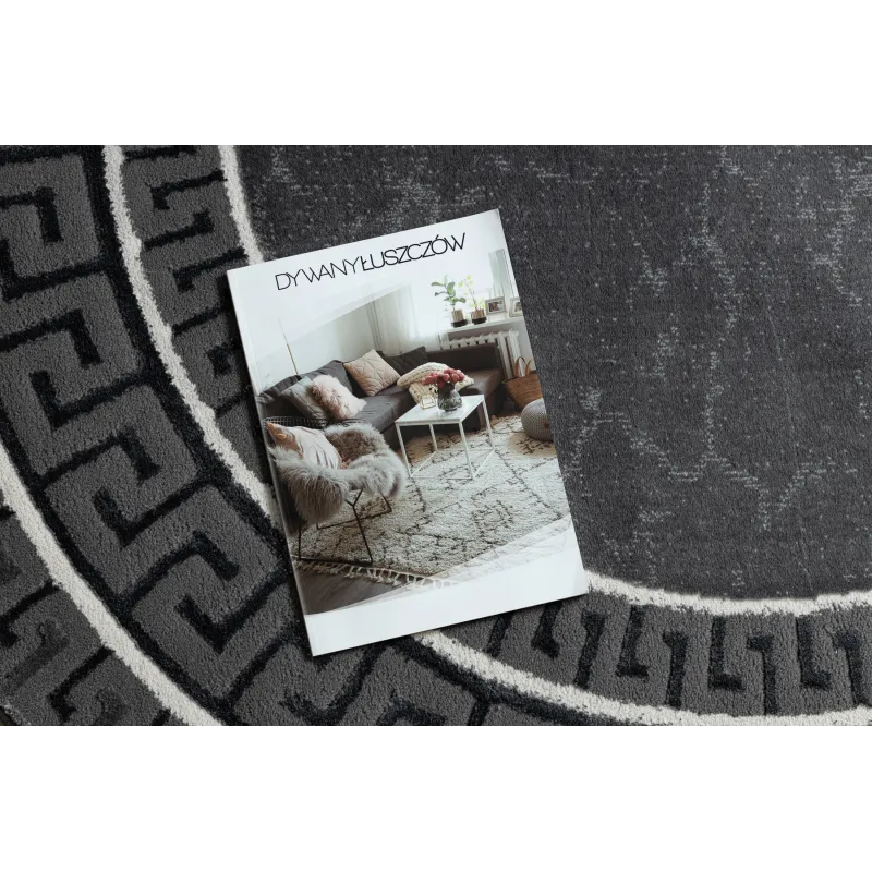 Elegant round rug with Greek key design, grey, perfect for modern interiors