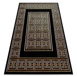 Glamorous black and gold modern rug with a stylish Greek key design