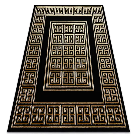 Glamorous black and gold modern rug with a stylish Greek key design