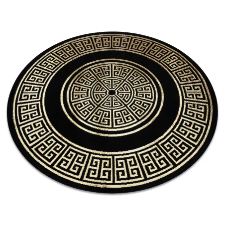 ALLURE 1968 round rug in glamorous black and gold with Greek key design