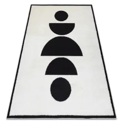 Modern geometric rug in cream and black, stylish design, second grade