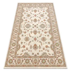 SOHO wool rug in natural beige with an ornament and frame