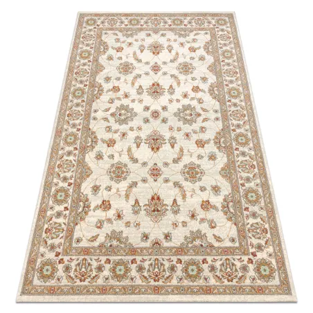 SOHO wool rug in natural beige with an ornament and frame