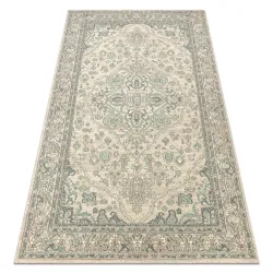 SOHO 477.01 wool rug with natural beige and green ornament pattern