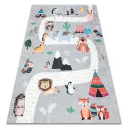 Washable Rug BAMBINO 2160 Streets, Indian Village, Animals for Children, Anti-Slip Gray - 2ND GRADE