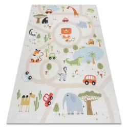 Washable BAMBINO 1165 Zoo Children's Rug, Anti-Slip Beige - 2nd Grade