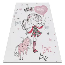 Washable Rug BAMBINO 2644 Girl, Unicorn, for Children, Anti-slip - White / Pink