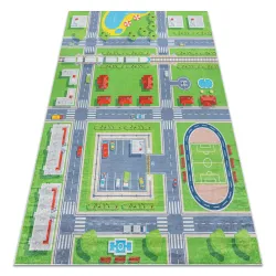 Washable rug BAMBINO 2624 City, streets, alleys for children, non-slip - green / grey