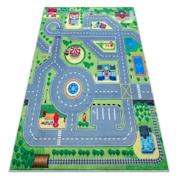 Washable rug BAMBINO 9028 City, streets, alleys for children, non-slip - green / grey