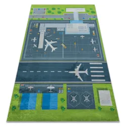 Washable rug BAMBINO 46990 Airport, airplanes for children, non-slip - green / gray