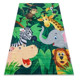 Washable BAMBINO 2705 Animals, Africa children's rug, non-slip - green / brown