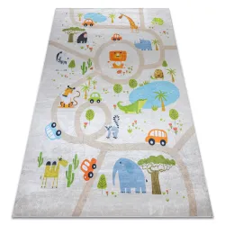 Washable rug BAMBINO 50230 Zoo, streets, alleys for children, anti-slip - beige / green