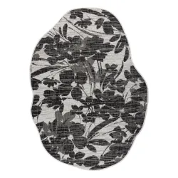 ORGANIC 2735 Floral Cream Black Rug, modern design with natural fibers