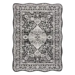 ORGANIC 2762 Sisal Ornament rug in black and ecru, modern irregular shape