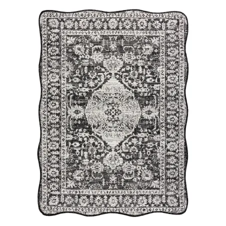 ORGANIC 2762 Sisal Ornament rug in black and ecru, modern irregular shape