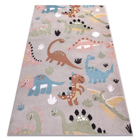 Beige children's rug featuring dinosaurs, 2nd choice, soft synthetic material
