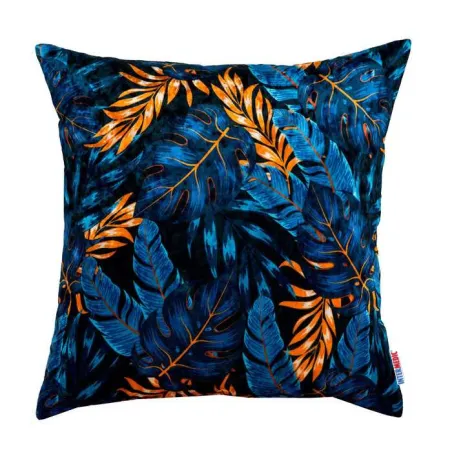 Decorative pillow with blue leaves 60x60 cm, stylish home accessory