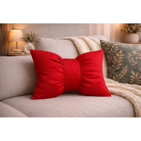 Red decorative bow pillow, 40x60 cm, stylish home accent