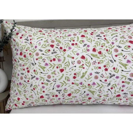 Cotton pillow case with purple flowers 50x150 cm, perfect for side sleepers