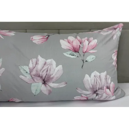 Cotton pillow case with purple flowers, 50x150 cm, perfect for side sleepers