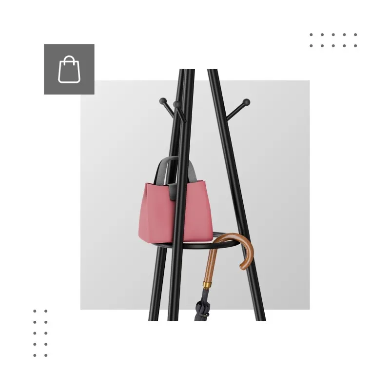 Host 3.0 Black Coat Stand - 3 Arms, 9 Hooks, Umbrella Rack – view 4
