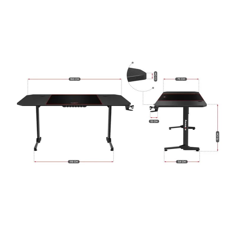 Hero 4.7 Gaming Desk Black 160 cm – view 8