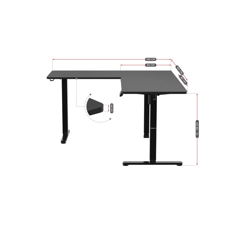 Hero 9.5 Black Electric Corner Gaming Desk 160 cm – view 20