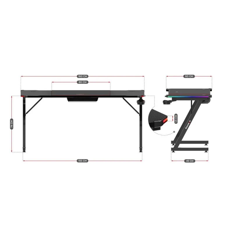 Hero 4.8 RGB Gaming Desk 160 cm with LED Lighting – view 19