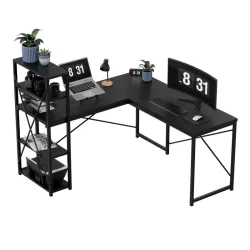 Leader 5.9 Corner Office Desk with Shelves 145 cm Black