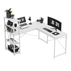 Leader 5.9 Corner Office Desk with Shelves White 145 cm