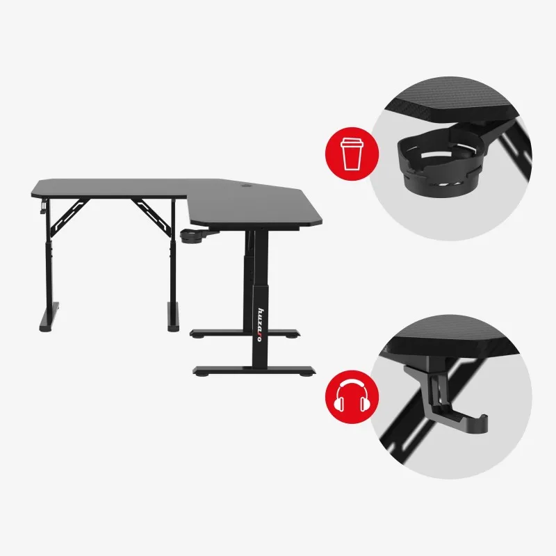 Hero 7.3 Corner Gaming Desk with Height Adjustment Black 140 cm – view 12