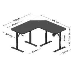 Hero 7.3 Corner Gaming Desk with Height Adjustment Black 140 cm – view 16