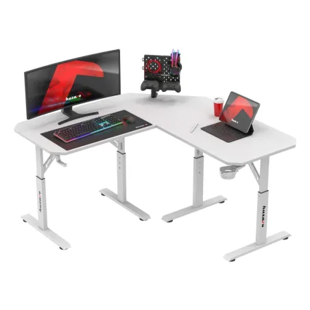 Hero 7.3 White gaming desk with height adjustment, 140 cm, perfect for gaming setup