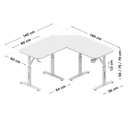 Hero 7.3 White Corner Gaming Desk 140 cm with Height Adjustment – view 17