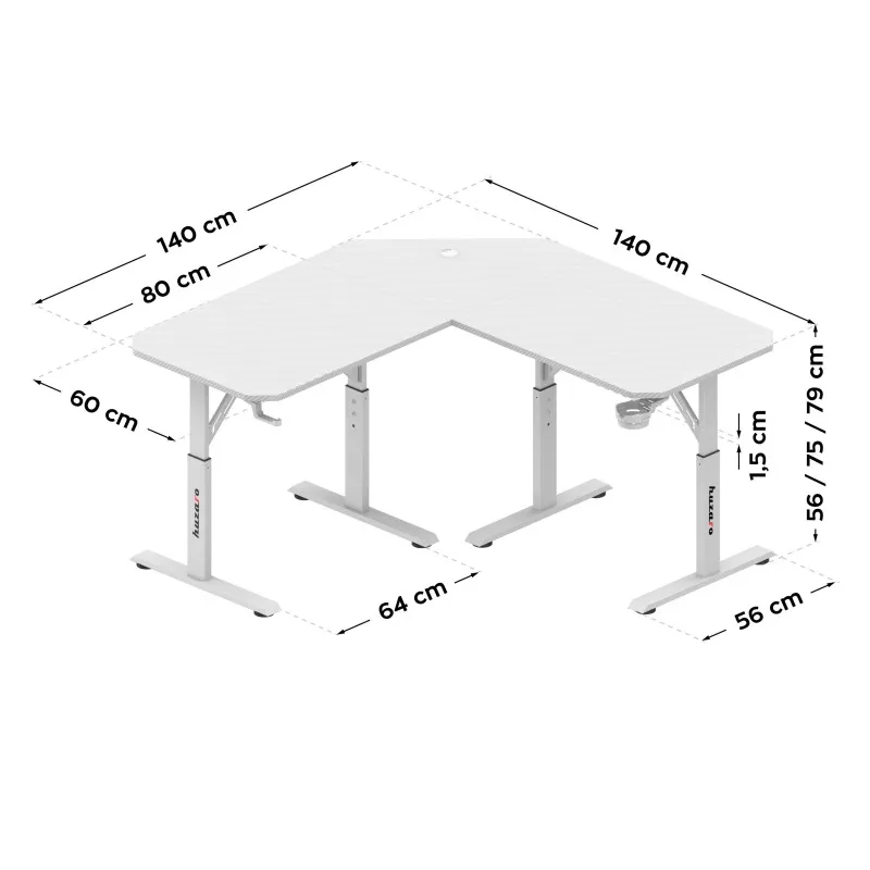 Hero 7.3 White Corner Gaming Desk 140 cm with Height Adjustment – view 17