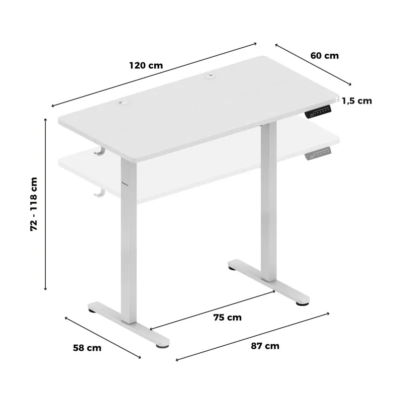 Hero 8.1 White Electric Gaming Desk 120x60cm – view 10