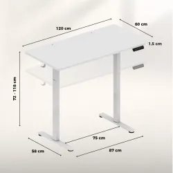 Hero 8.1 White Electric Gaming Desk 120x60cm – view 11
