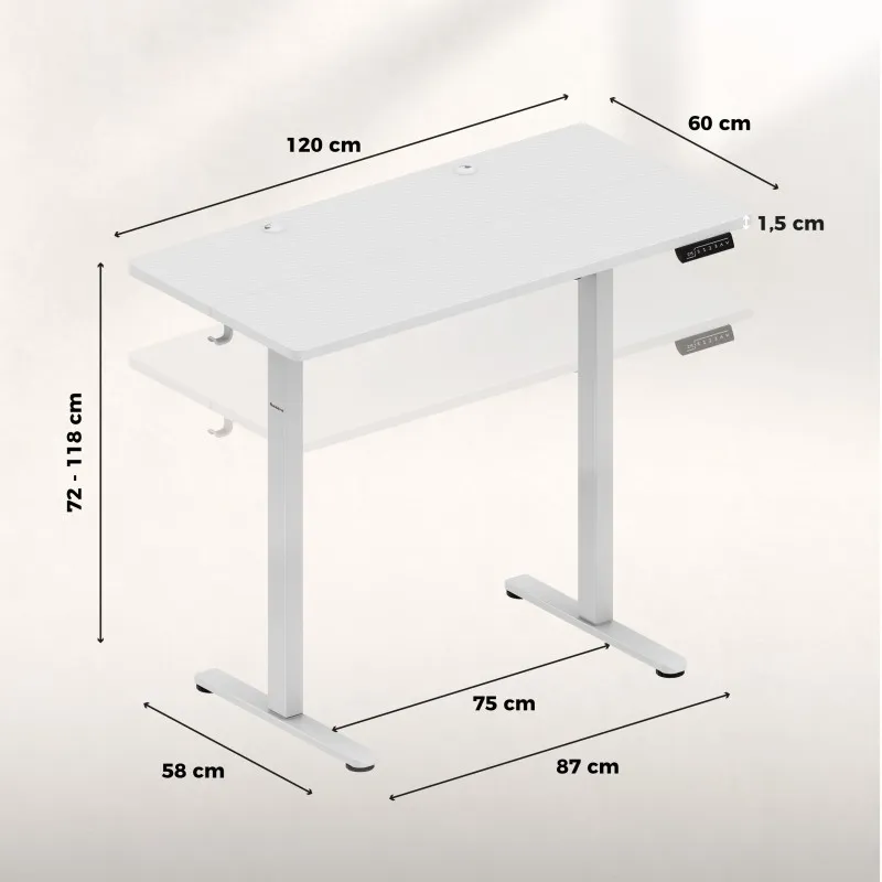 Hero 8.1 White Electric Gaming Desk 120x60cm – view 11